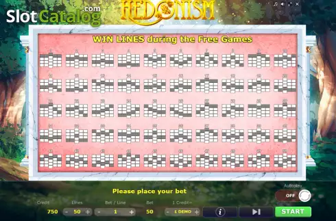FS Win Lines screen. Hedoism slot