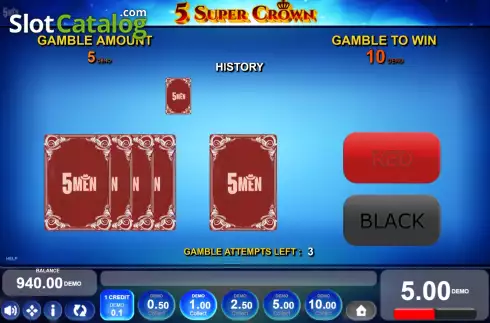 Risk Game screen. 5 Super Crown slot