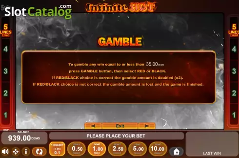 Game Rules screen. Infinite Hot slot