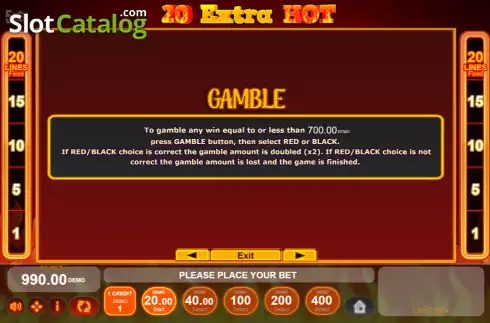 Gamble screen. 20 Extra Hot slot