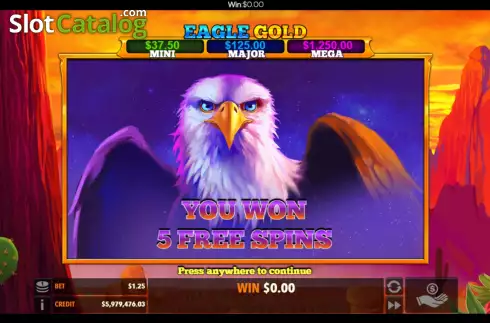 Free Spins screen. Eagle Gold (Flipluck) slot