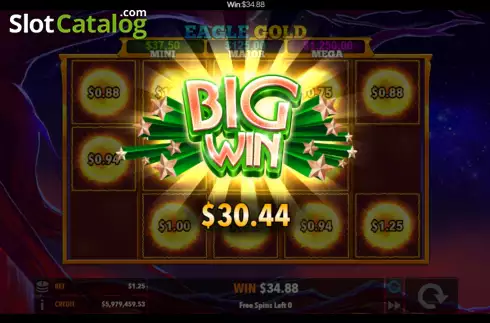 Big Win Bonus Game screen. Eagle Gold (Flipluck) slot