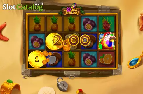 Win Screen. 20 Gold Doubloons slot