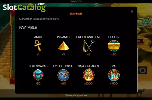 Pay Table screen. Journey of Ra slot