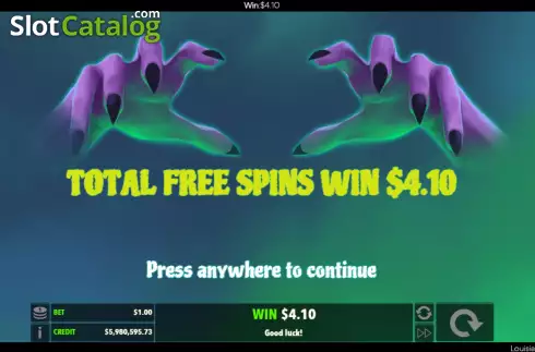 Win Free Spins screen. Louisiana Voodoo Queen slot