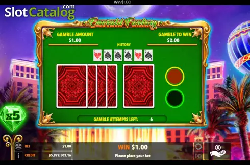 Gamble / Risk Game screen. Emerald Fantasy slot
