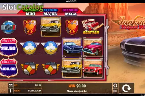 Game screen. Junkyard Super Wheels slot