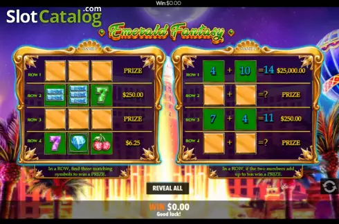 Game screen 2. Emerald Fantasy Scratch Card slot