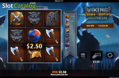Win Game screen. Viking Crown Scratchcard slot