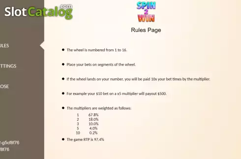 Game Rules screen. Spin 2 Win slot