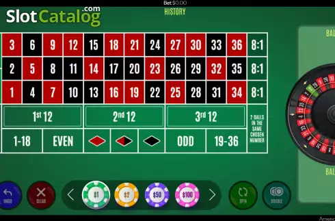 Game Screen. Double Ball American Roulette slot