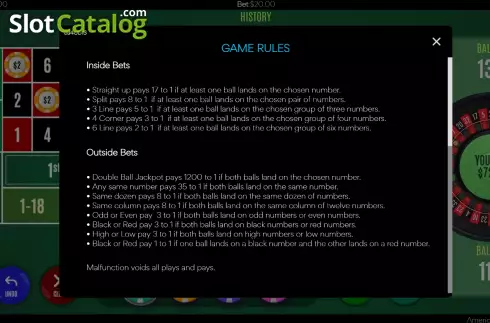 Game Rules Screen 2. Double Ball American Roulette slot
