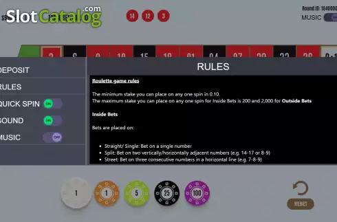 Game Rules Screen. European Roulette (Flipluck) slot