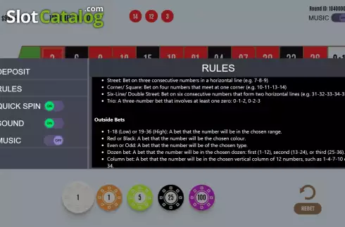Game Rules Screen 2. European Roulette (Flipluck) slot