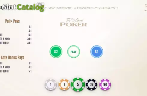 Game Screen. Three Card Poker (Flipluck) slot