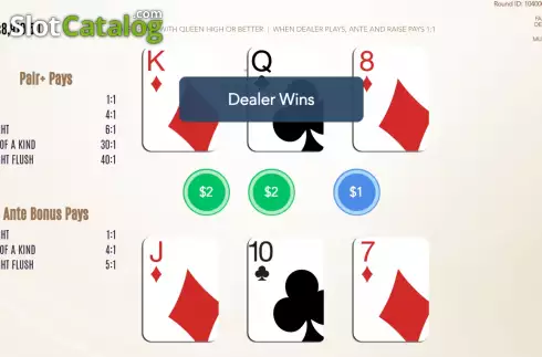 Game Screen 2. Three Card Poker (Flipluck) slot