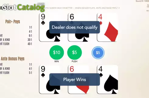 Ekran4. Three Card Poker (Flipluck) yuvası
