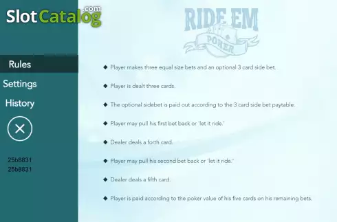 Game Rules Screen. Let it Ride (Flipluck) slot