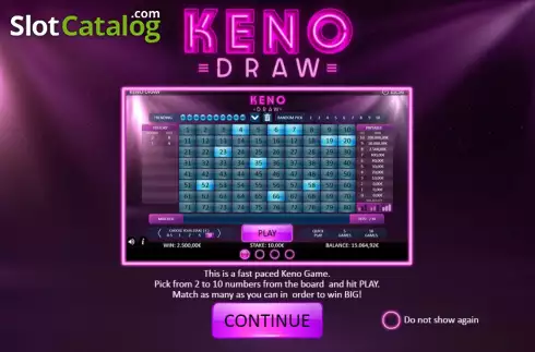 Start Game screen. Keno Draw (Flipluck) slot