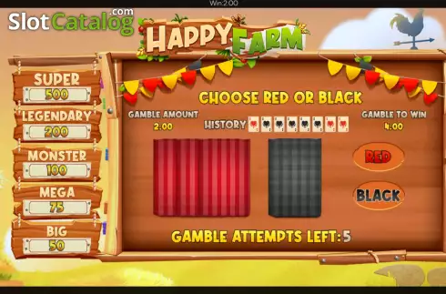 Risk Game screen. Happy Farm (Flipluck) slot