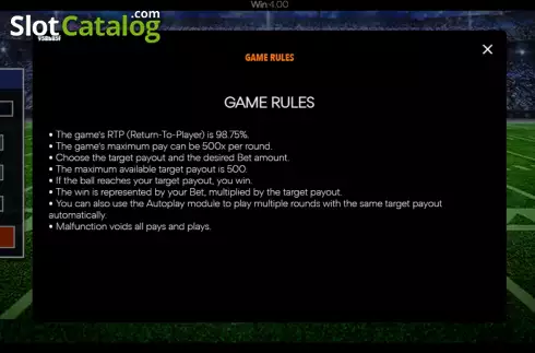 Game Rules screen. Punt slot