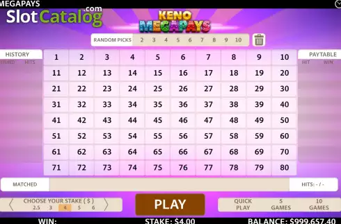 Bildschirm2. Keno Megapays slot