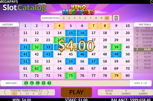 Bildschirm6. Keno Megapays slot