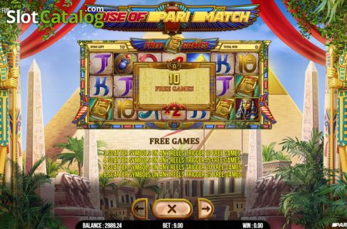 Game Features screen. Rise of Parimatch slot