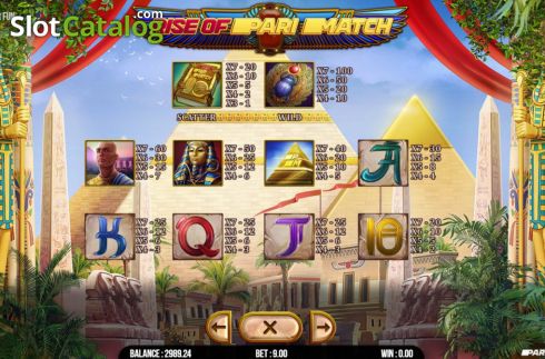 Pay Table screen. Rise of Parimatch slot