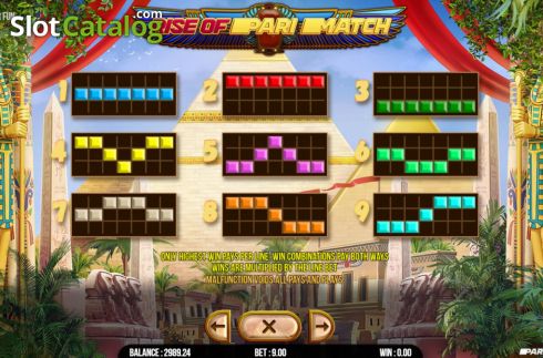 Pay Lines screen. Rise of Parimatch slot