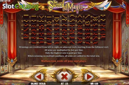 Paytable 3. The Sword and The Magic slot