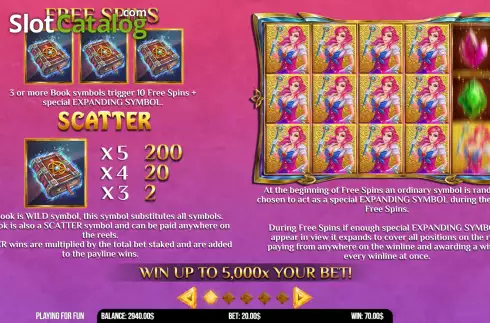 Features screen. Book of Anime slot