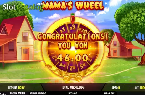 Win Bonus Wheel screen. Fat Mama's Wheel slot
