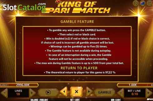 Game Feature screen 2. King of Parimatch slot