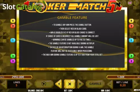 Game Rules screen. Joker Match 5 slot