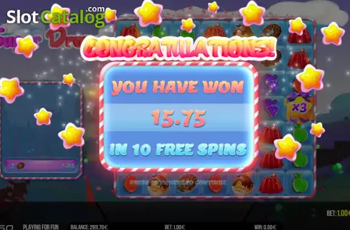 Win Free Spins screen. Sugar Drop slot