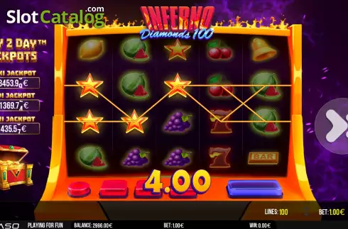 Win Screen. Inferno Diamonds 100 slot