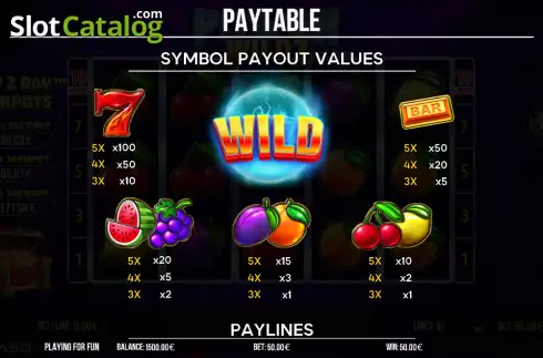 Paytable screen. Power Wildz: Fruit Saga slot