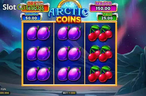 Game screen. Arctic Coins: Running Wins slot