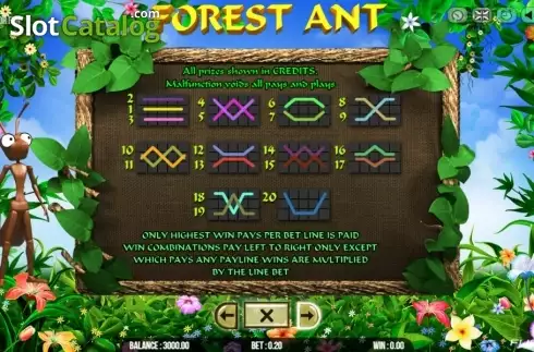 Paytable 2. Forest Ant slot