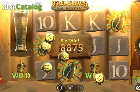 Big win screen. Treasures From The Crypto slot