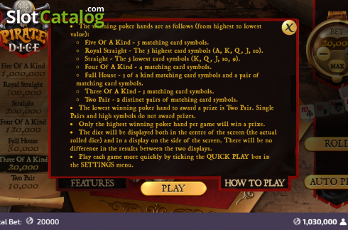 Rules 3. Pirate Dice slot