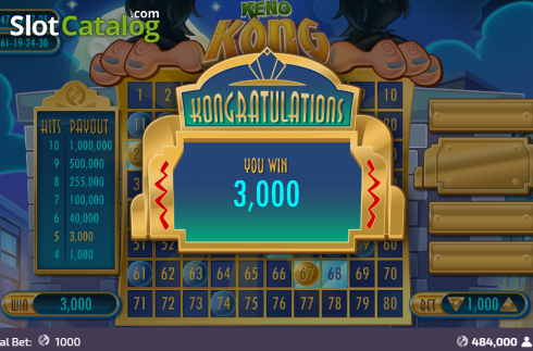 Win Screen 3. Keno Kong slot