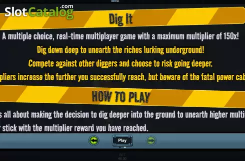 Game Rules screen 2. Dig It slot