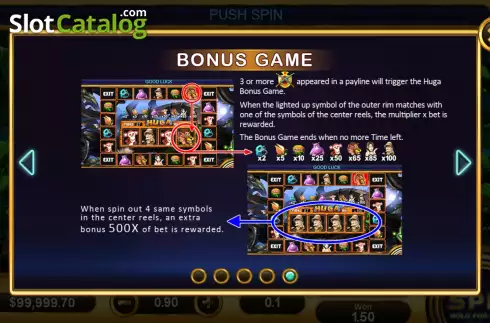 Game Features screen. HUGA slot
