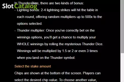 Game Rules screen. Thunder Dice slot