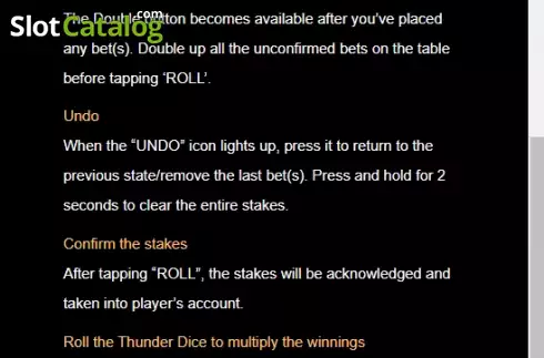 Game Rules screen 2. Thunder Dice slot