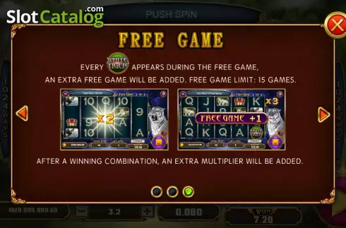 Free Game screen. White Tiger (Funky Games) slot