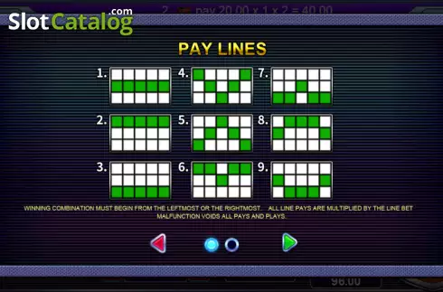 Paylines screen. Racing King slot