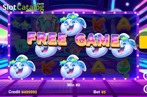 Win Free Spins screen. DJ Rabbit slot